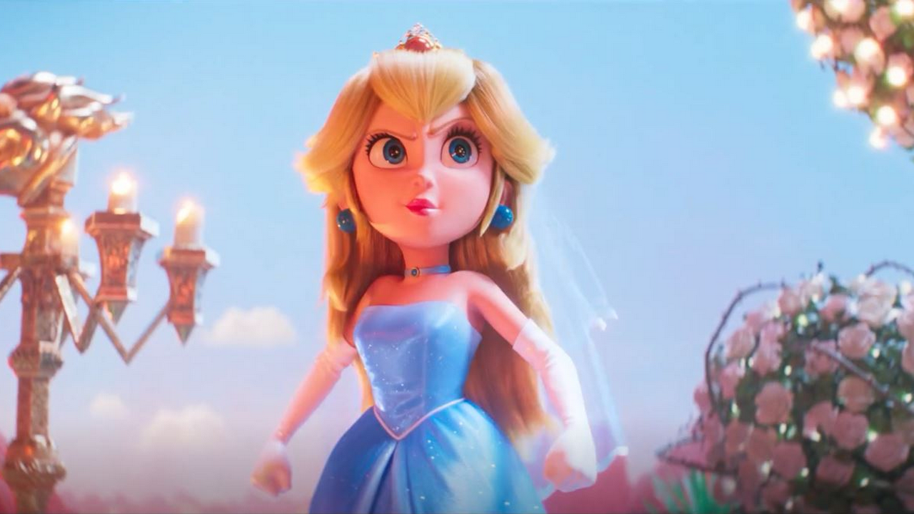 A triumphant Peach, having just transformed into Ice Peach in her wedding dress and all, ready to freeze the wedding she was coerced into.