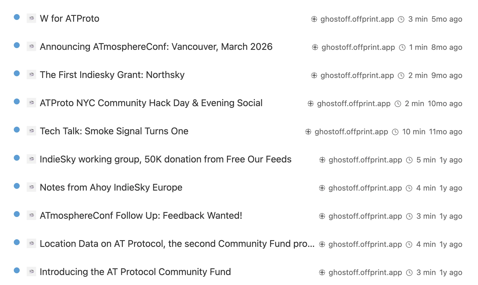 Screenshot of the ported posts in Skyreader