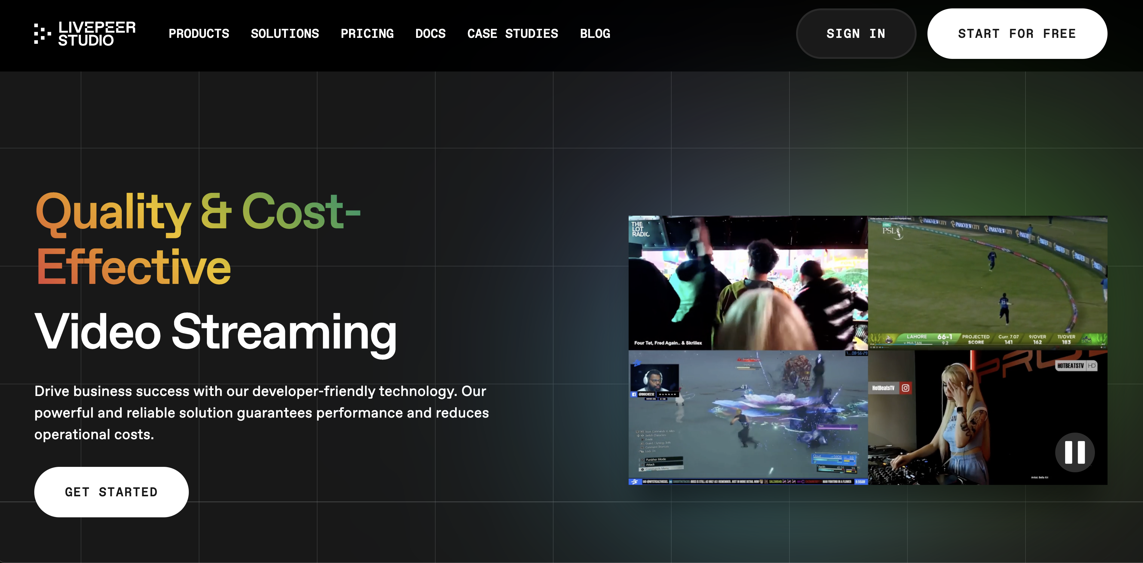 Screenshot of Livepeer.studio's landing page
