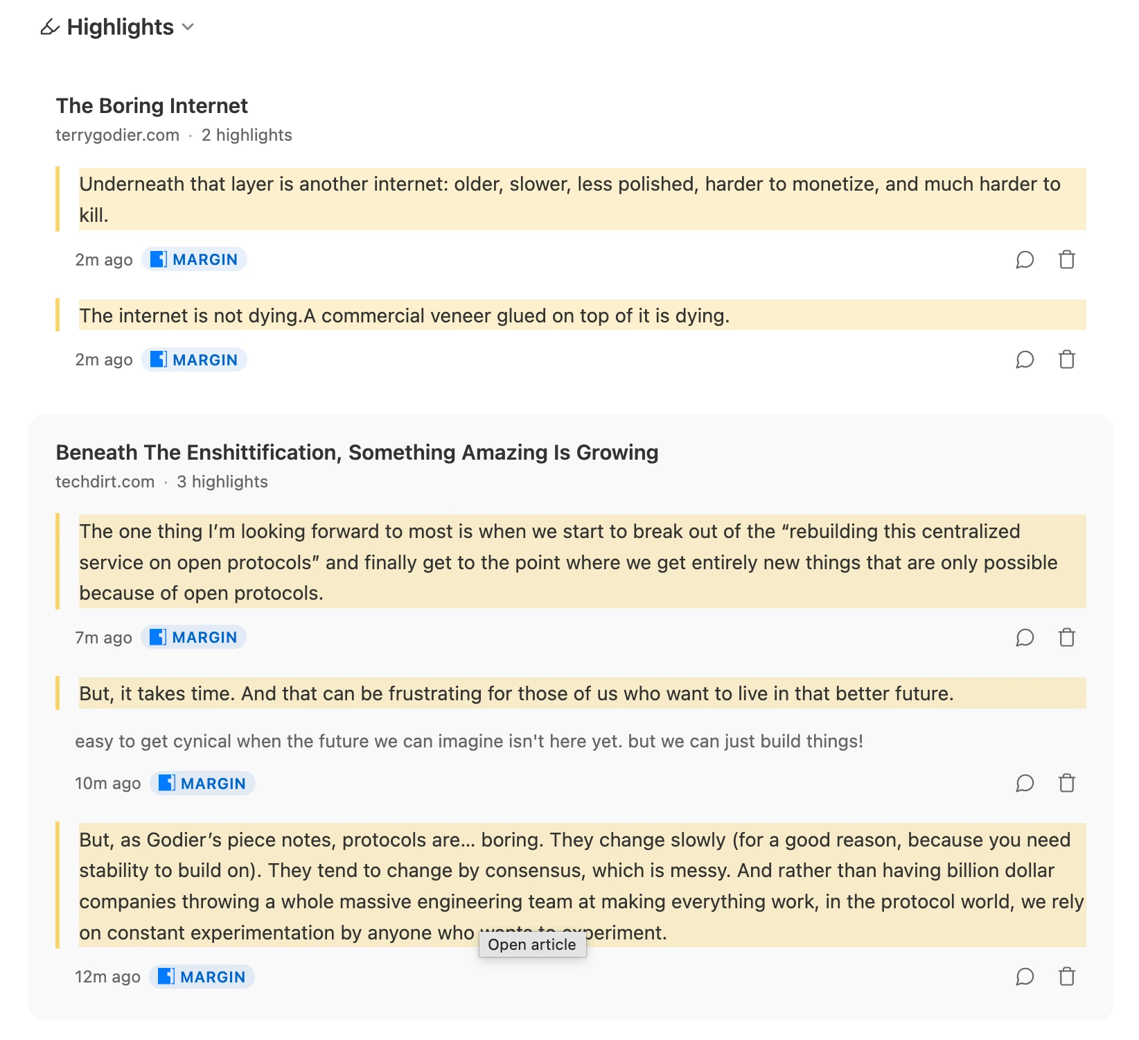 screenshot of highlights view