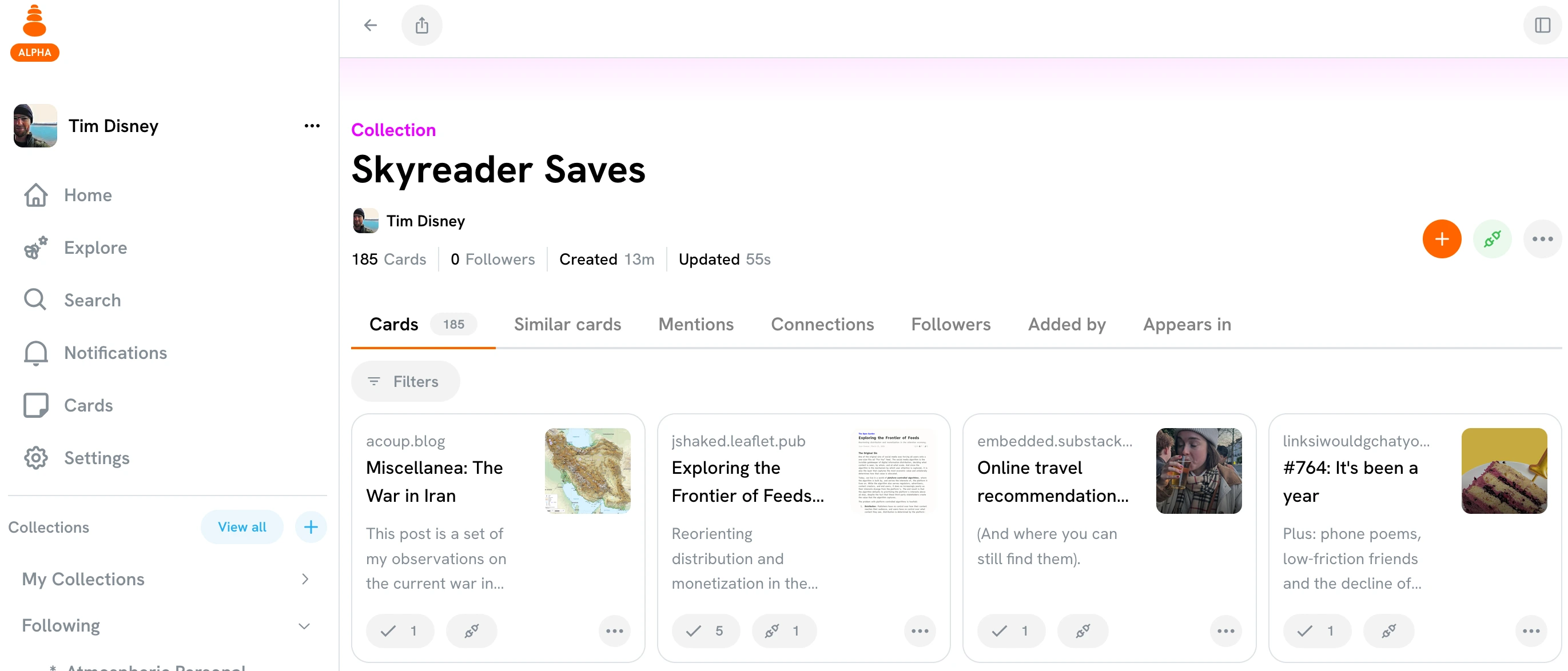 Screenshot of Semble "Skyreader Saves" collection