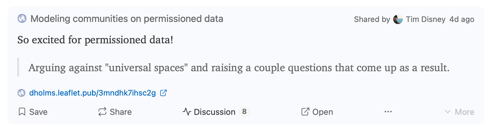 A nicely styled share in the main feed