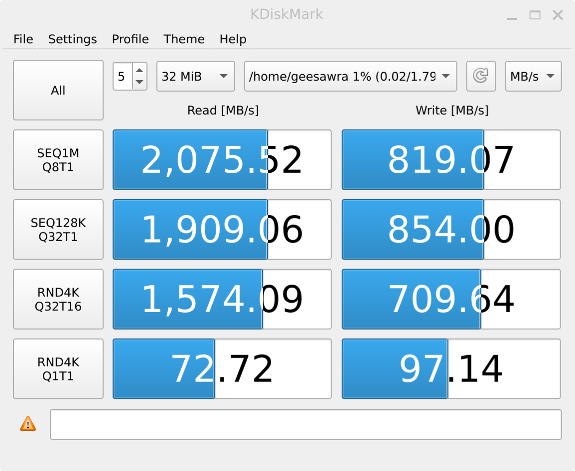 KDiskMark running on my Reform.