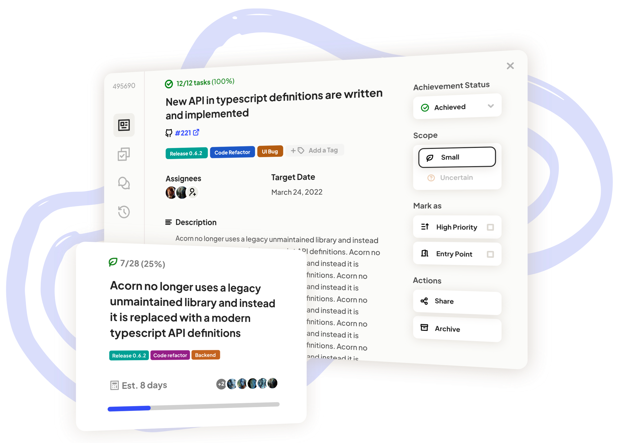screenshot of acorn, a tree-based project management software
