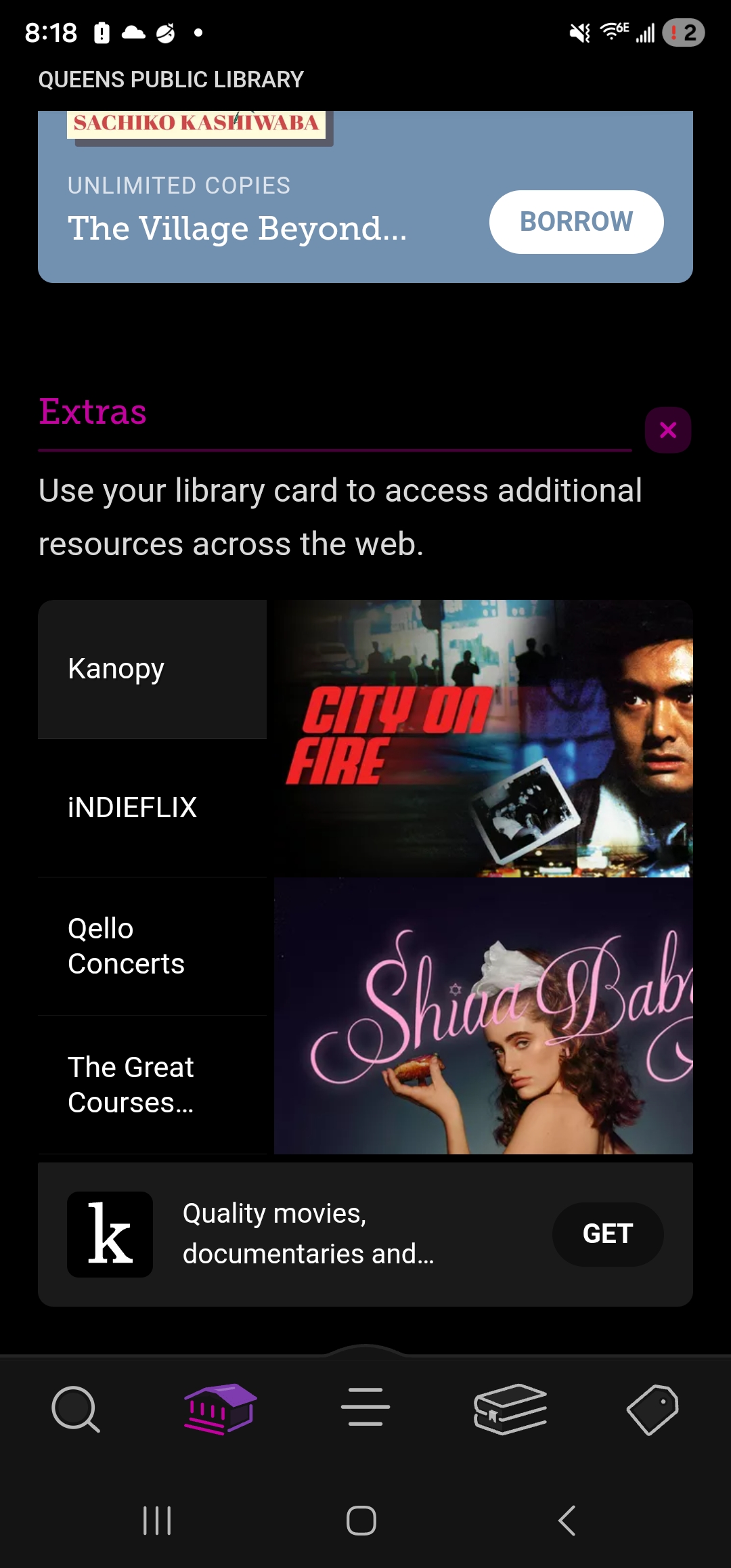 screenshot of libby app showing a list of services