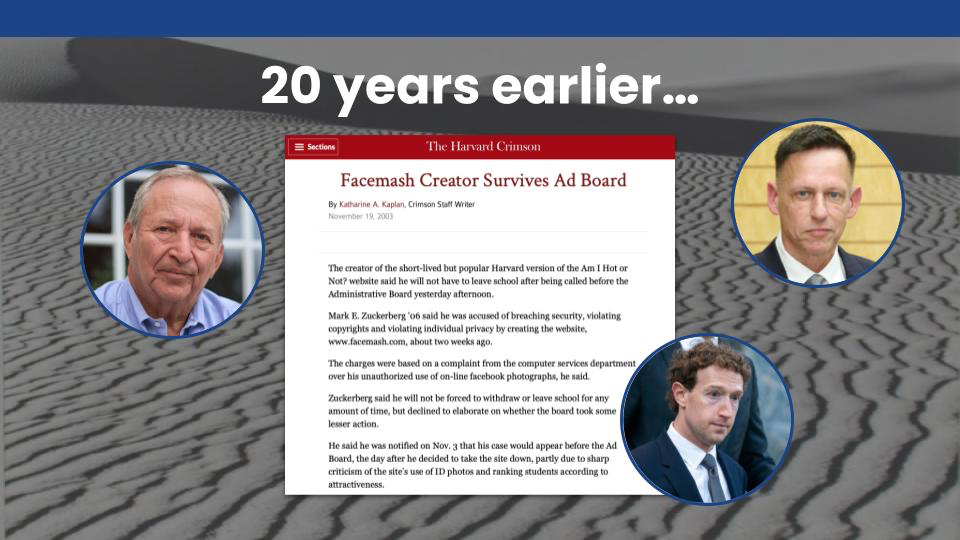 20 years earlier - "Facemash creator survives ad board" news clip 