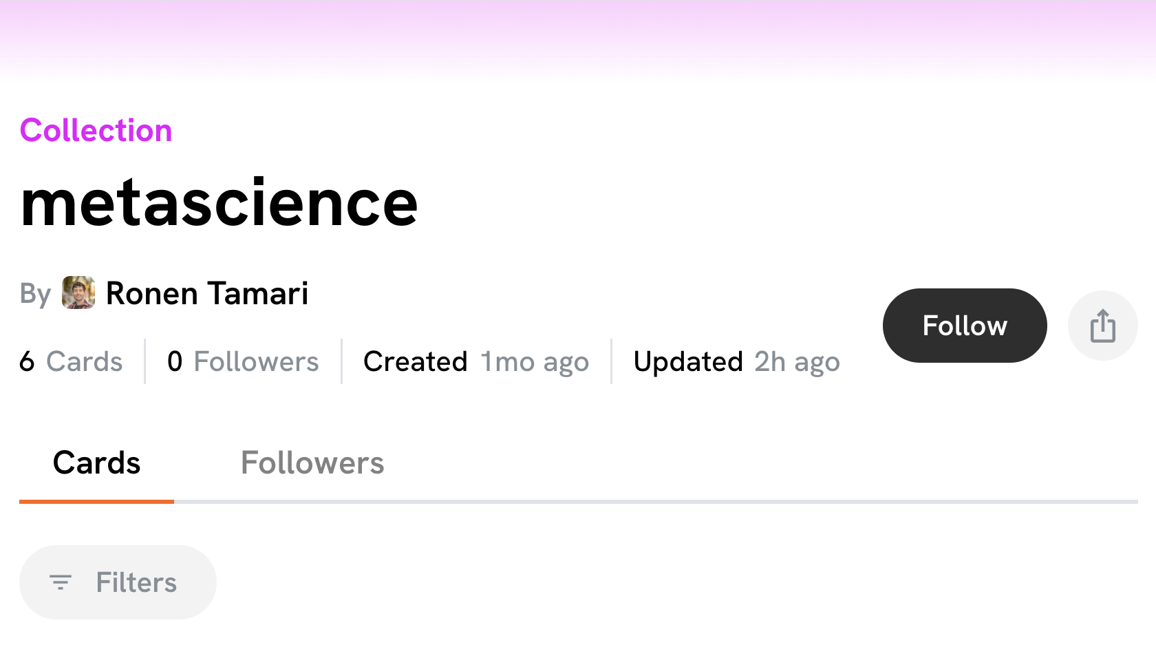 screenshot of a collection page in semble showing a 'follow' button'