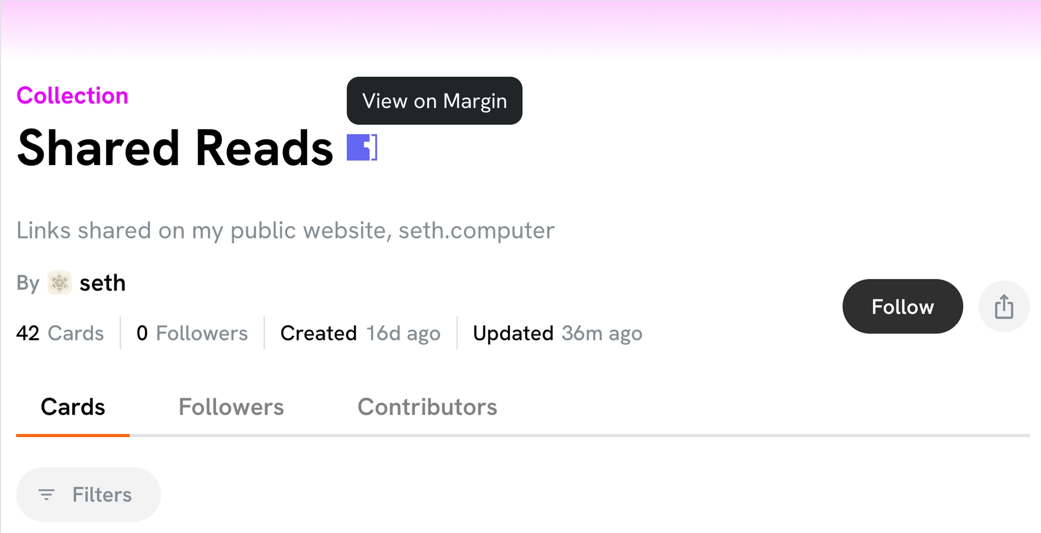 a margin collection in semble showing the 'follow' button