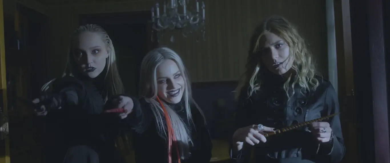 The Bellatrix Death Eater Sisters: Fleur Jones (Sabré Randall), Emmeline Purkiss (Angela Cole), and Kendra Boardman (Maggie Callahan)