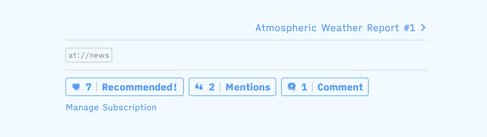 footer of post "Atmospheric Weather Report #2" with larger recommend button showing "recommended!" and 7 recommends