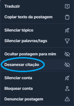 Imagem mostrando o menu com a opção "desanexar citação".