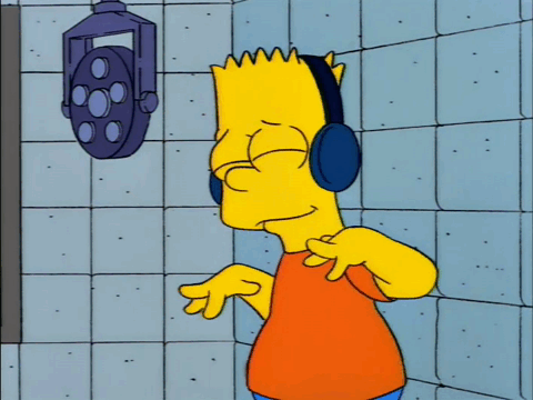 bart simpson in a music booth groovin out with headphones on