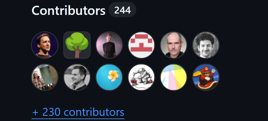 Screenshot of the “Contributors” section on GitHub for the npmx.dev project. A total of 244 contributors