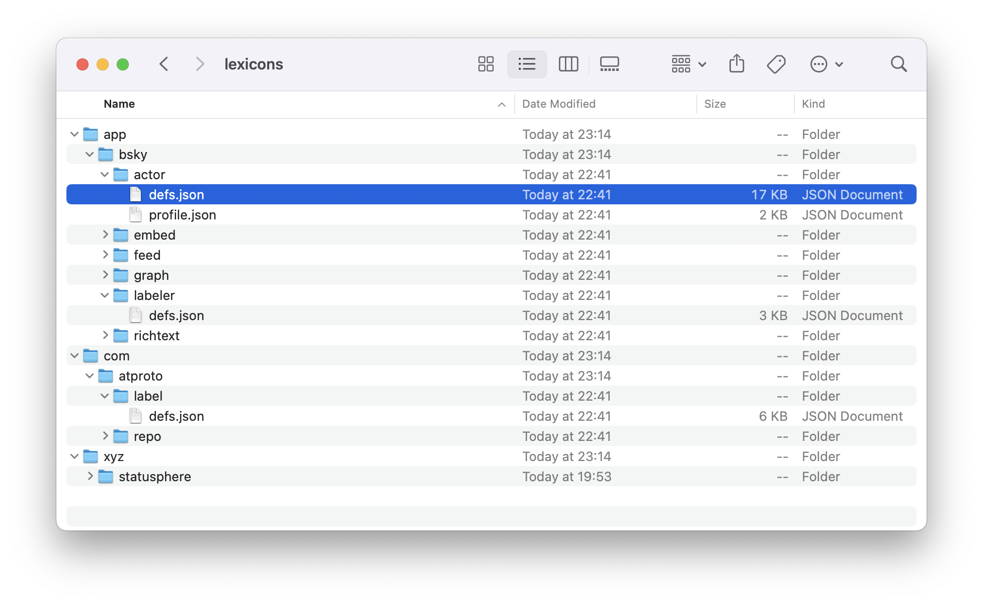 a tree view of lexicon/ folder with a bunch of json in it