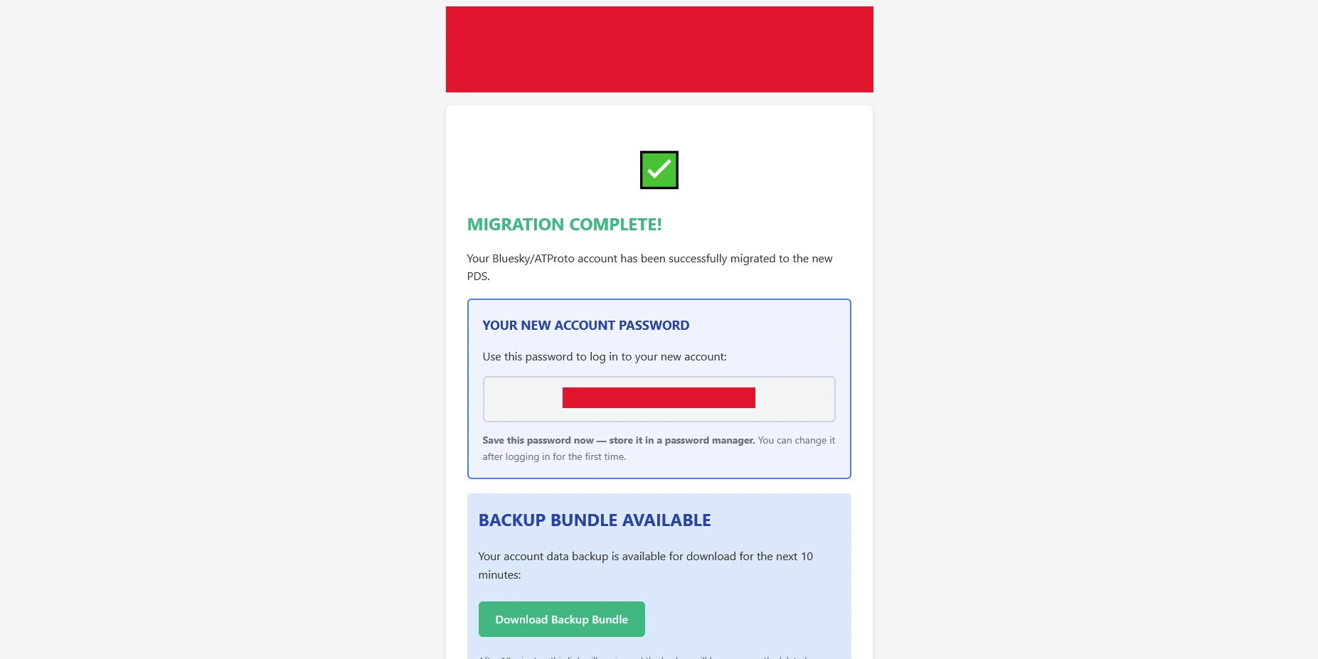Migration finie, nouveau mot de passe