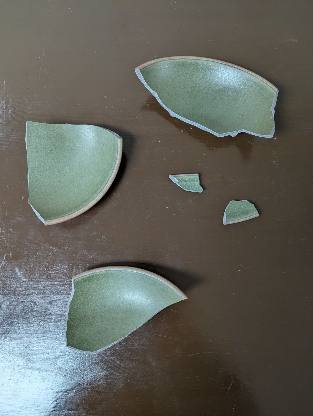 The green bowl now in five pieces