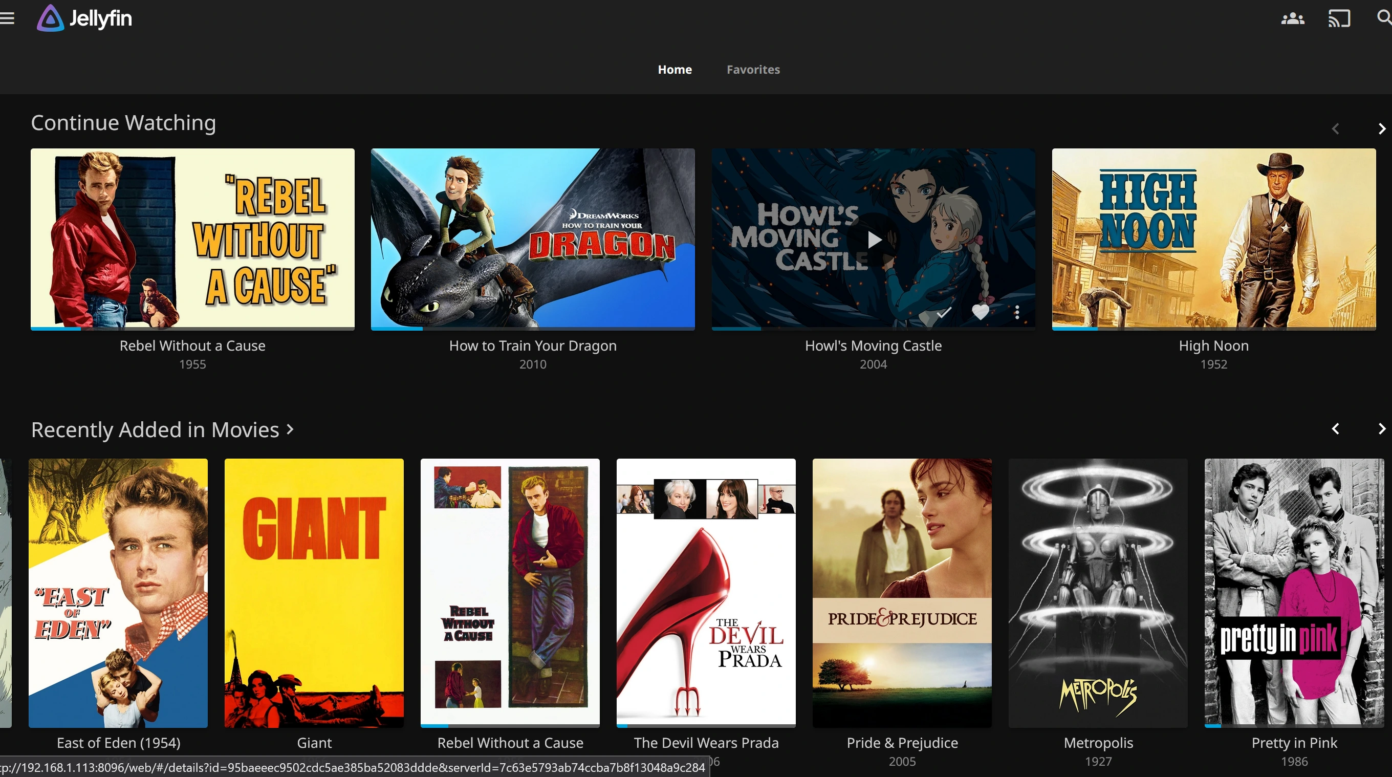 Screenshot of a Jellyfin app (shows a bunch of movie posters)