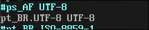 Arquivo com a linha pt_BR.UTF-8 UTF-8 descomentada. Não descomente nenhuma outra linha!!!
