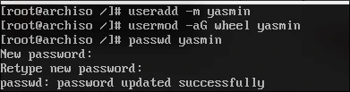 Comandos:

useradd -m <nome-do-user>
usermod -aG wheel <nome-do-user>
passwd <nome-do-user>