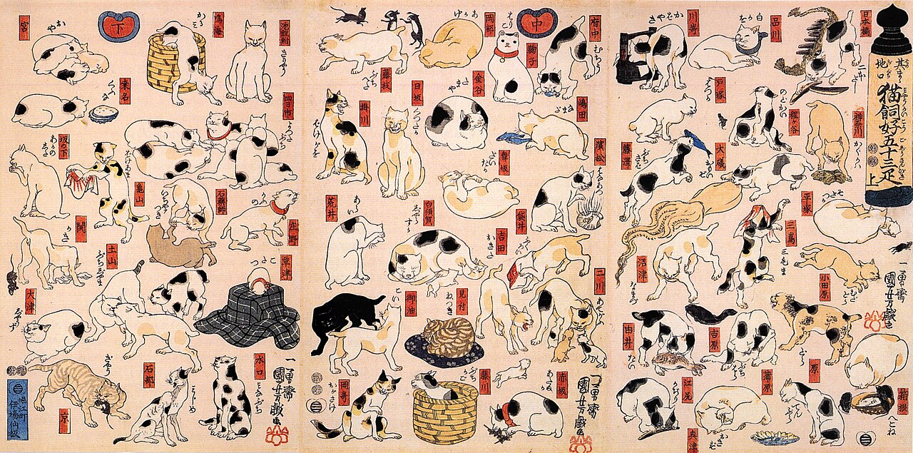 Cats suggested as The Fifty-three Stations of the Tōkaidō. Utagawa Kuniyoshi. https://commons.wikimedia.org/wiki/File:Cats_suggested_as_the_fifty-three_stations_of_the_Tokaido.jpg