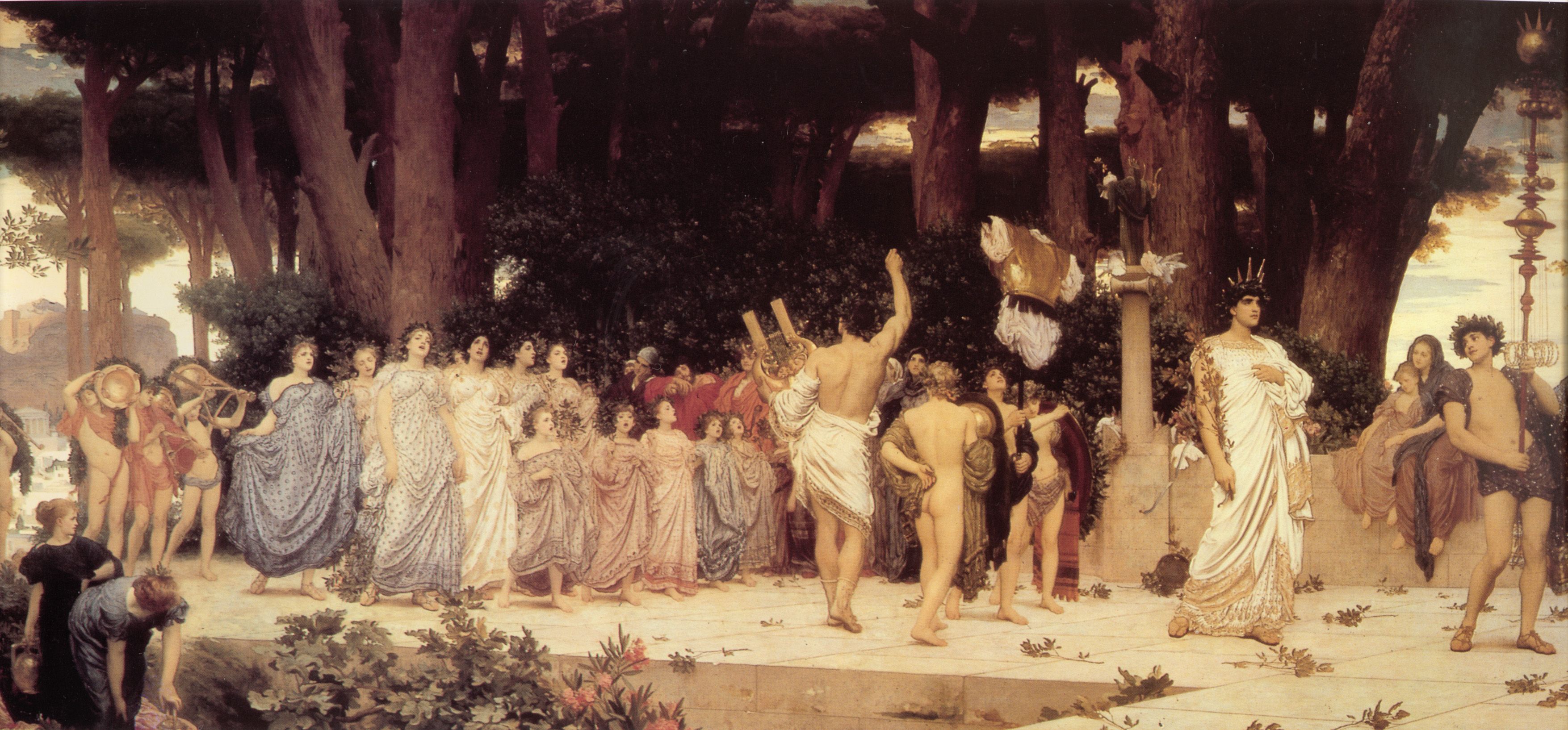 The Daphnephoria, Frederic Leighton (1876). Wikipedia: https://en.wikipedia.org/wiki/Daphnephoria#/media/File:1876_Frederic_Leighton_-_Daphnephoria.jpg