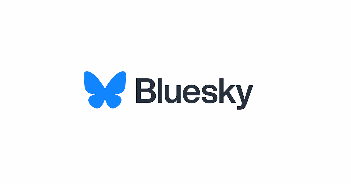 Bluesky butterfly logo with Bluesky wordmark next to it