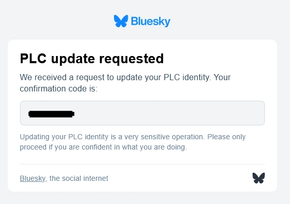 Screenshot of an email from Bluesky with your confirmation code.