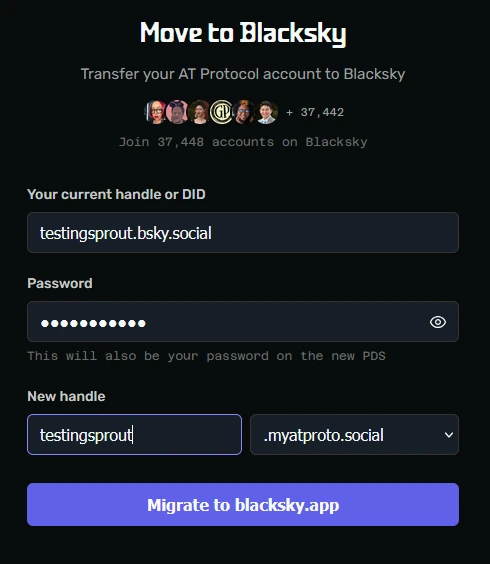 Screenshot of the Move to Blacksky page, showing how to fill out the form.