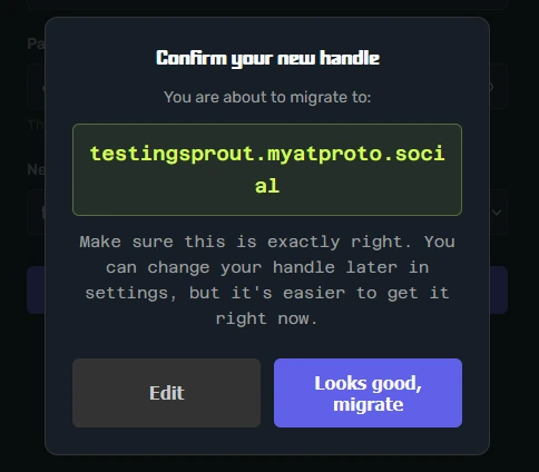 Screenshot of the confirmation window.