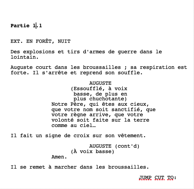 Extrait du script de La Faim de la Meute, sur Fade In.