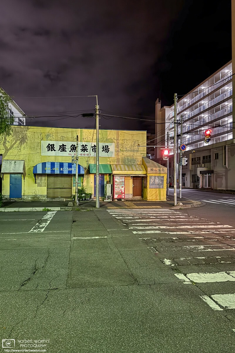 Night photo taken in the Suehirocho area of Hakodate in Hokkaido, Japan. © 2025 Norbert Woehnl Photography.