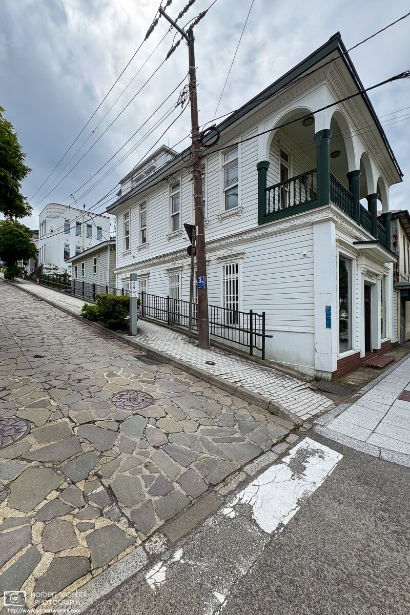Steep incline at the lower end of Daisan-zaka Slope in Hakodate, Japan. © 2025 Norbert Woehnl Photography.