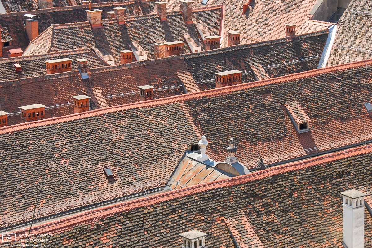 A view across old rooftops in the historic city center of Graz, Austria, a UNESCO World Heritage site since December 1999. © 2004 Norbert Woehnl Photography.