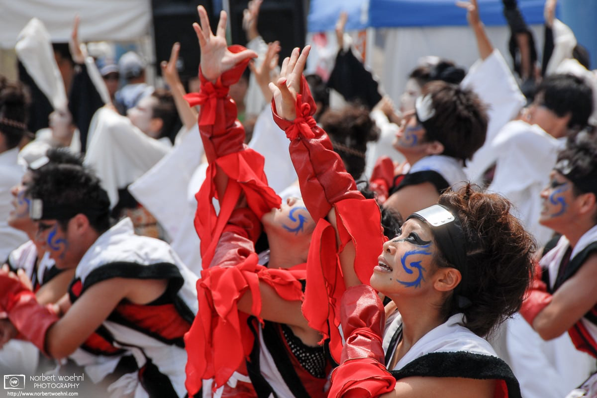 Festival Dancers in colorful outfits and with striking make-up at the Okayama Uraja Festival in Okayama, Japan. © 2010 Norbert Woehnl Photography.