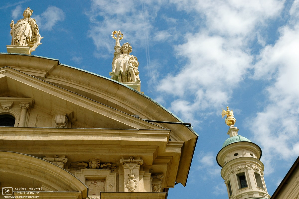 Architectural and decorative details on the Mausoleum in the historic city center of Graz, Austria. © 2004 Norbert Woehnl Photography.