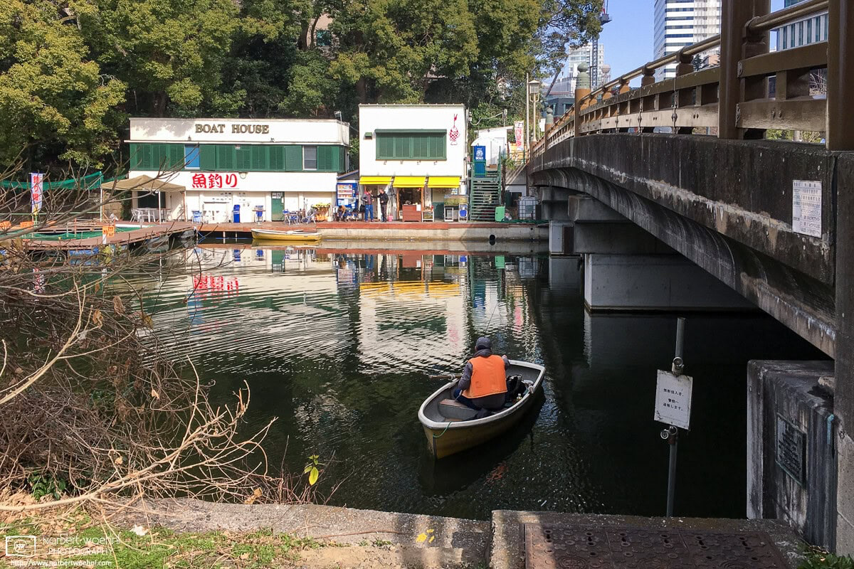 A bright morning scene overlooking the moat towards the boat pier near Benkei Bridge in the Chiyoda Ward of Tokyo, Japan. © 2019 Norbert Woehnl Photography.