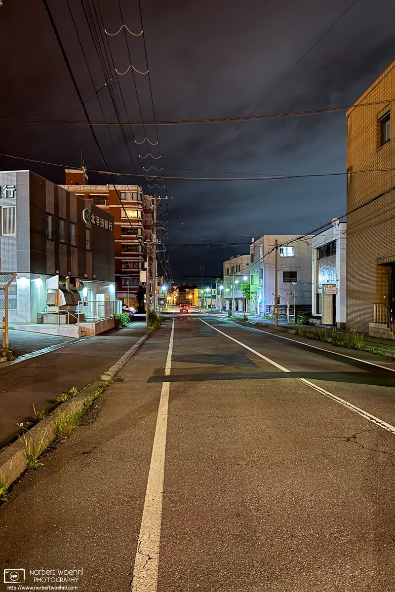 Night photo taken in the Suehirocho area of Hakodate in Hokkaido, Japan. © 2025 Norbert Woehnl Photography.