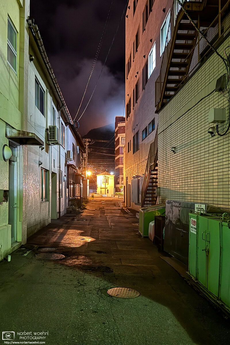Night photo taken in the Suehirocho area of Hakodate in Hokkaido, Japan. © 2025 Norbert Woehnl Photography.