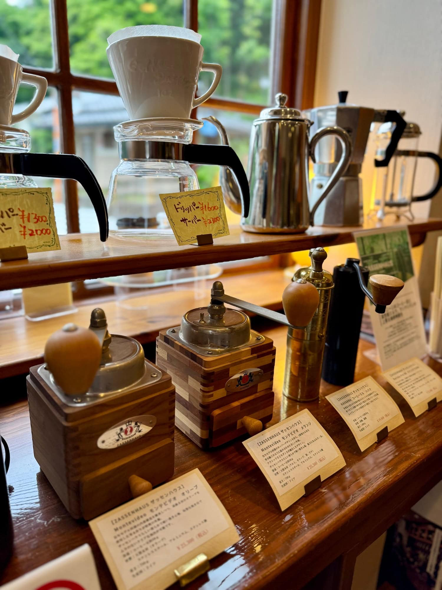 Coffee making utensils for sale at Caffe Bernini in the Itabashi Ward of Tokyo, Japan. © 2025 Norbert Woehnl Photography.