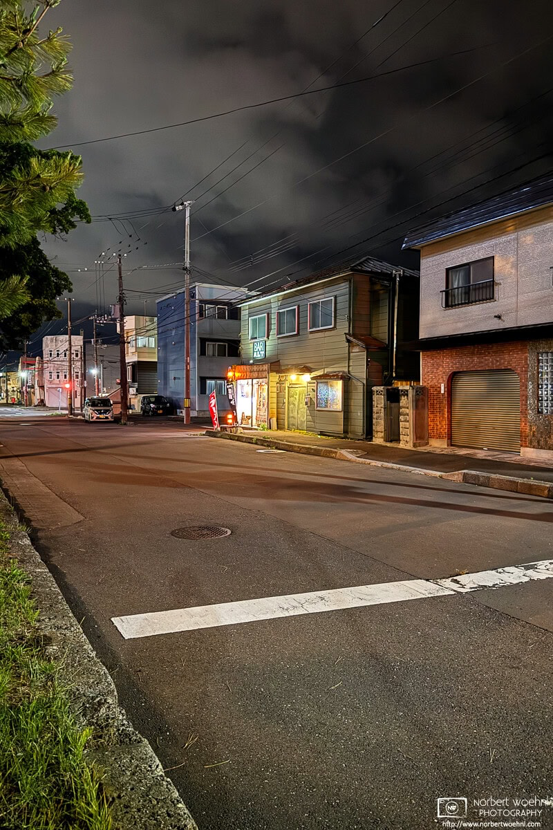 Night photo taken in the Horaicho area of Hakodate in Hokkaido, Japan. © 2025 Norbert Woehnl Photography.