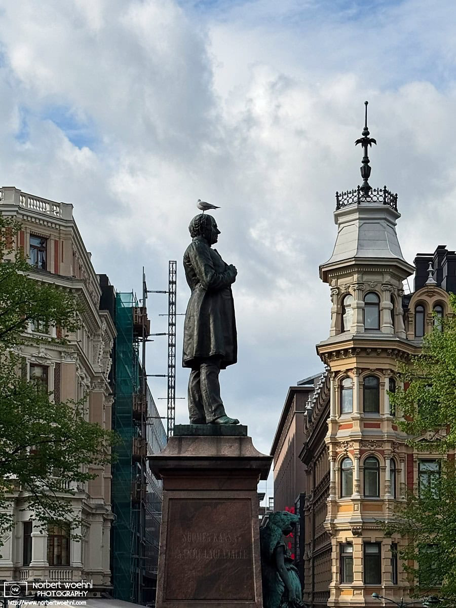 Statue of Finnish national poet Johan Ludvig Runeberg (1804-1877) at Esplanadi Park in Helsinki, Finland. © 2026 Norbert Woehnl Photography.