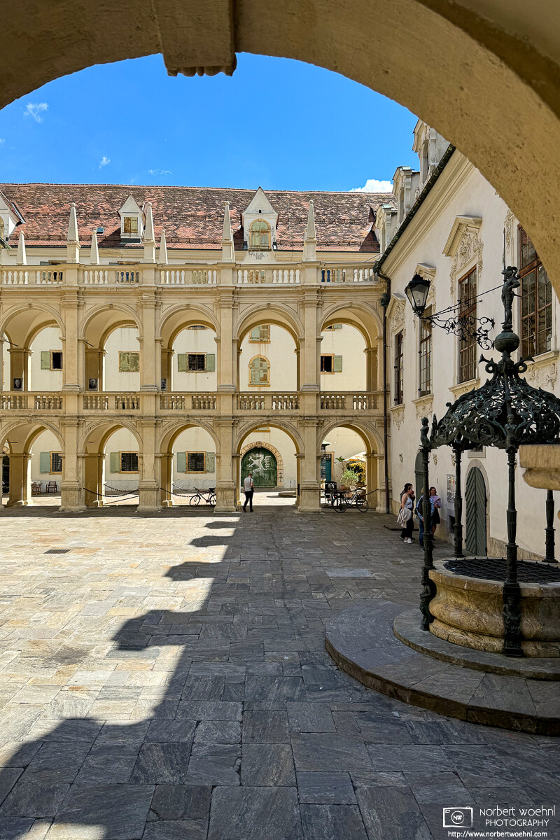 The inner courtyard of the Renaissance-style Landhaus in the historic city center of Graz, Austria. © 2004 Norbert Woehnl Photography.