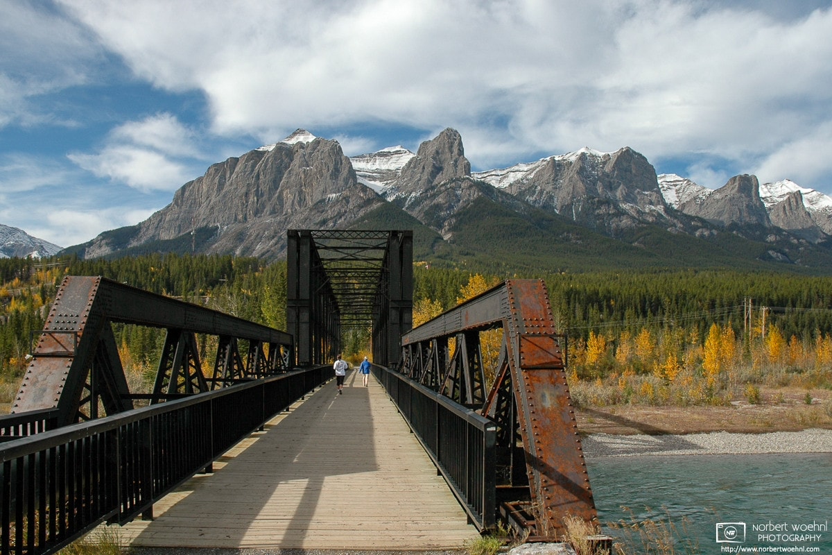 View across the old Canmore Engine Bridge (former CPR bridge) in Canmore, Alberta, Canada. © 2005 Norbert Woehnl Photography.