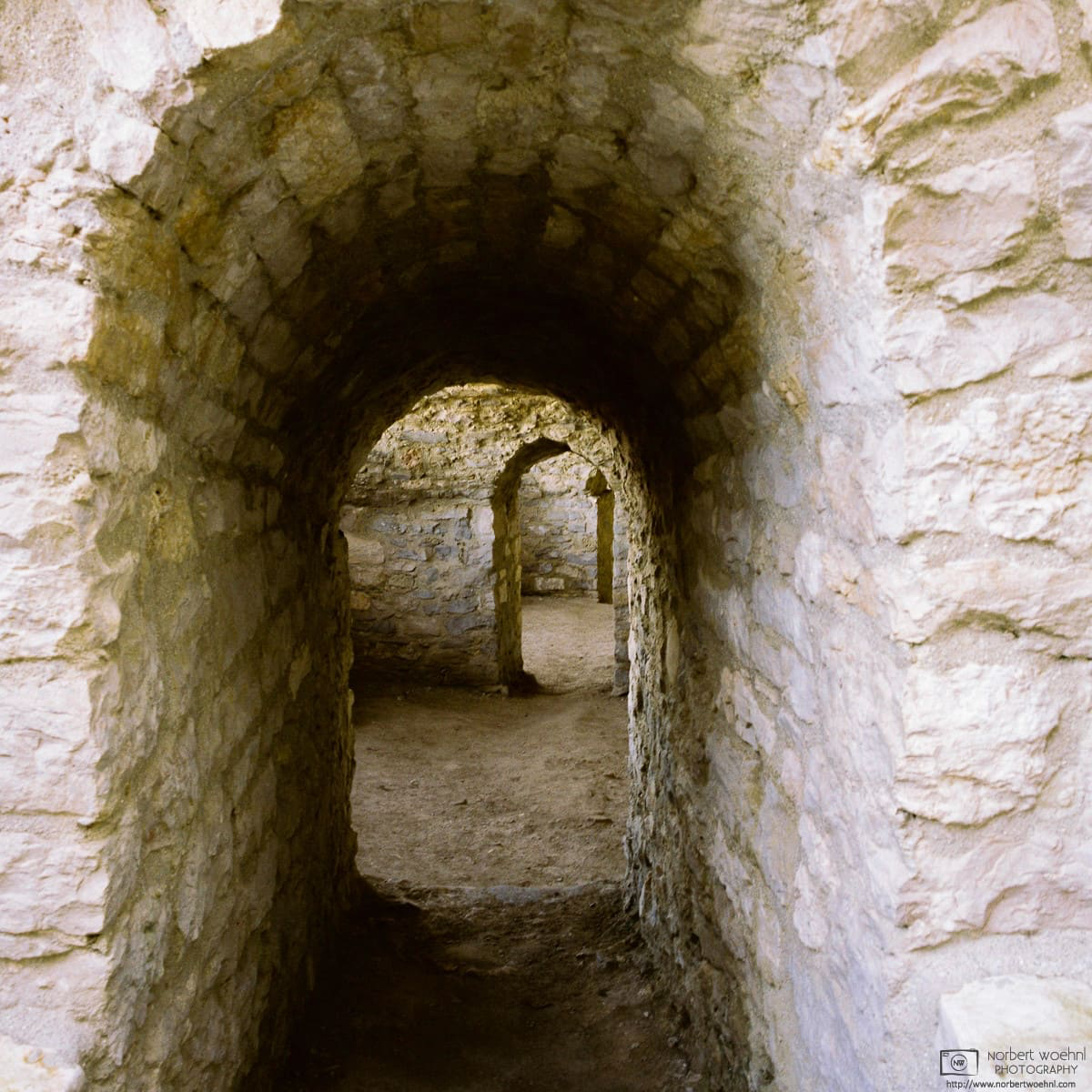 A view into the arches of the medieval casemates at Hohenneuffen Castle in southwestern Germany. © 2015 Norbert Woehnl Photography.