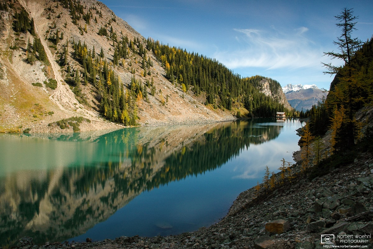 Overlooking Lake Agnes in Banff National Park, Alberta, with a view towards the tea house. © 2005 Norbert Woehnl Photography.