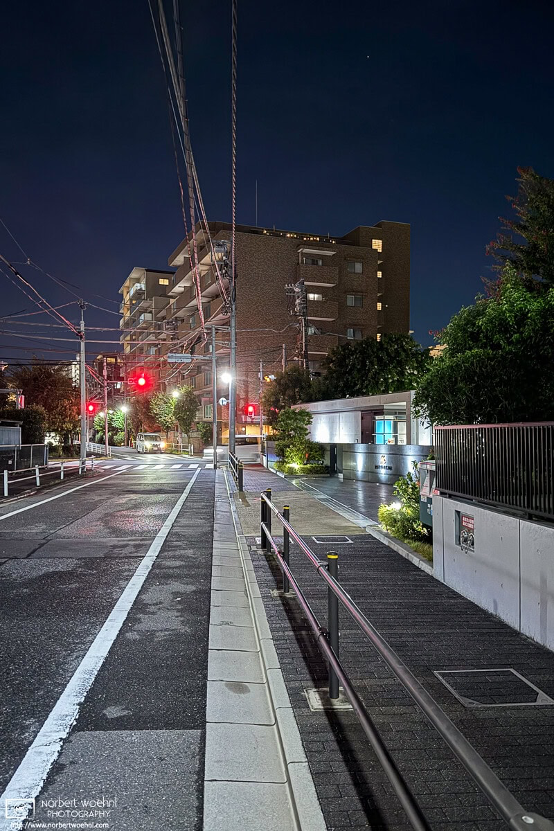 Night photo taken in a quiet residential backstreet of Azusawa district in Itabashi Ward, Tokyo, Japan. © 2025 Norbert Woehnl Photography.