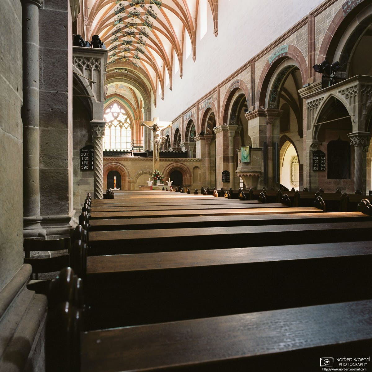 An interior perspective shot of the Abbey Church at Maulbronn Monastery, a UNESCO World Heritage site in Southwestern Germany. © 2016 Norbert Woehnl Photography.