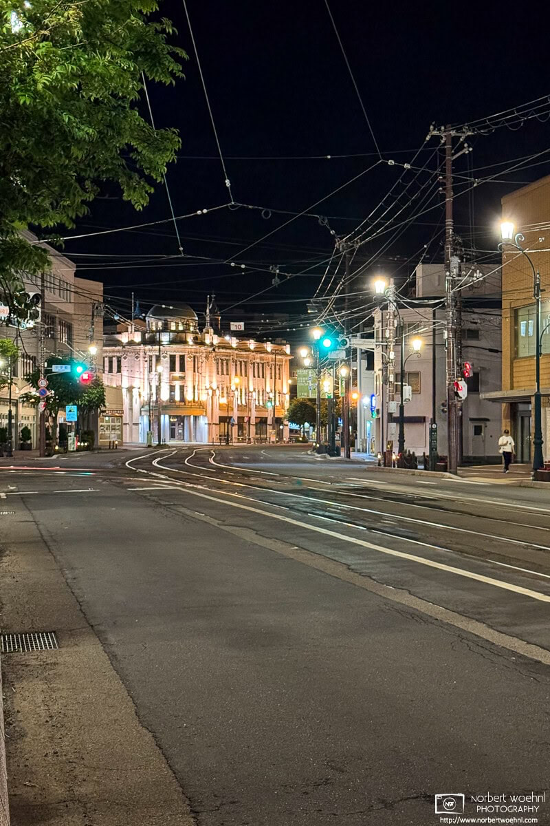 Night photo taken in the Suehirocho area of Hakodate in Hokkaido, Japan. © 2025 Norbert Woehnl Photography.