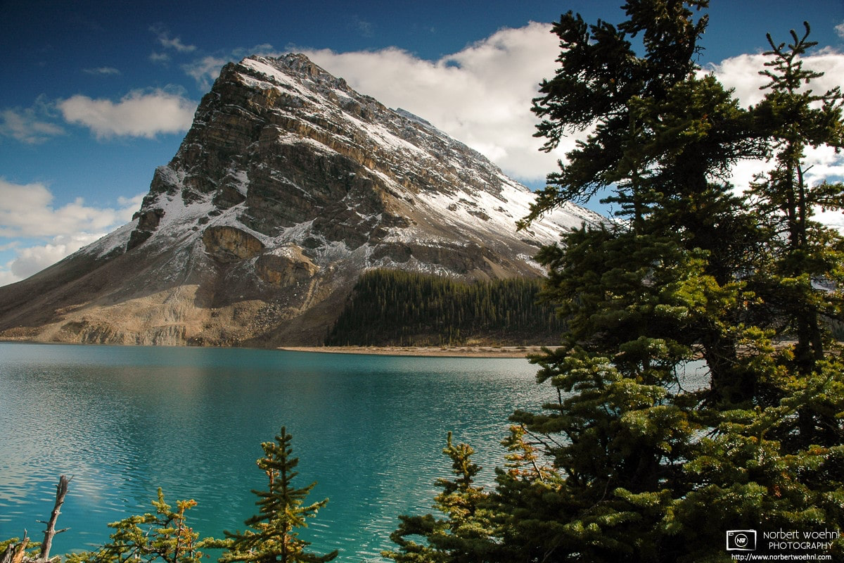 Crowfoot Mountain in Banff National Park, Alberta, is located on Bow Lake along the Icefields Parkway, at an altitude of 1,920m. © 2005 Norbert Woehnl Photography.