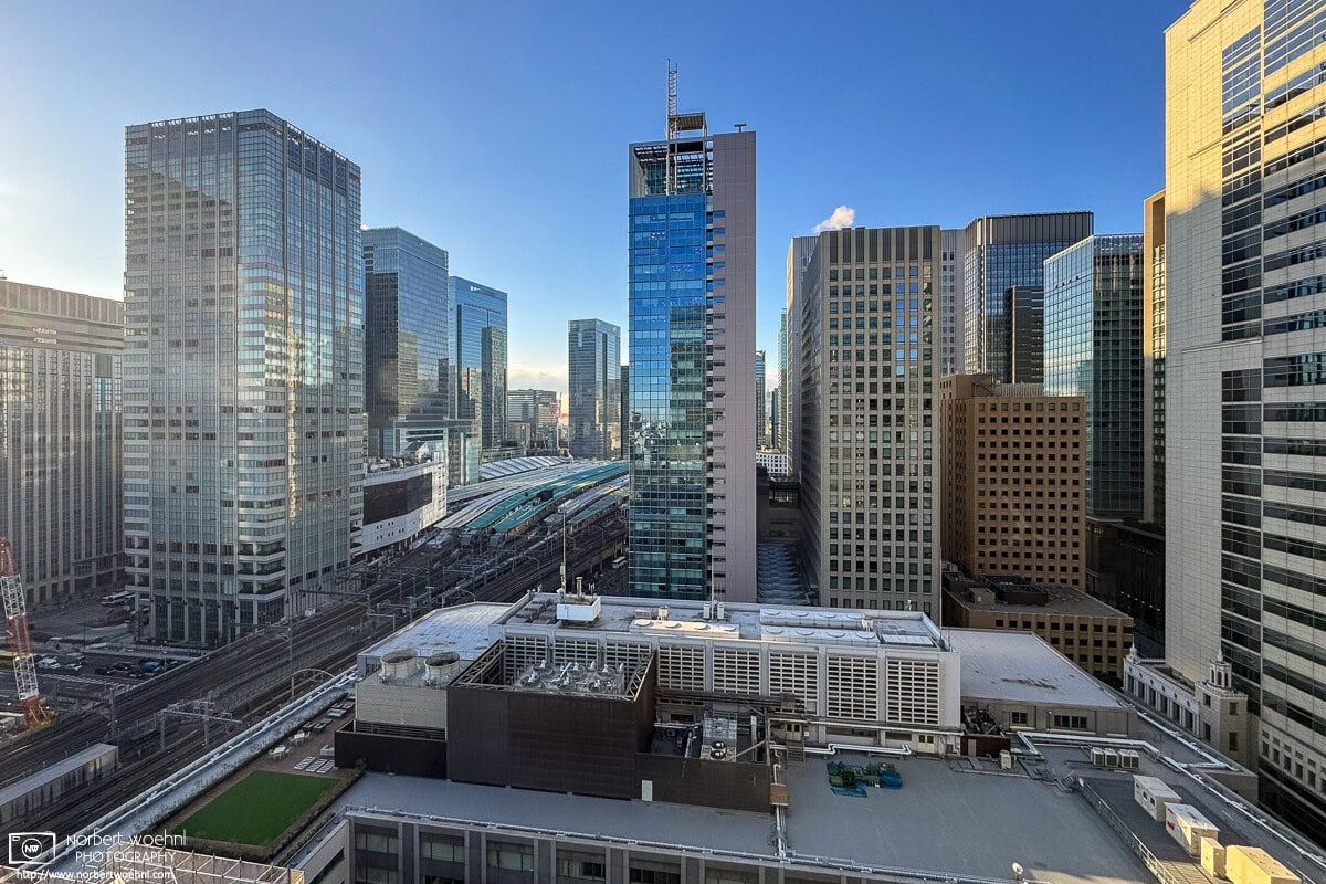The winter sun on a clear January morning allowed for this crisp view towards Tokyo Station from my 18th-floor office window in Otemachi. © 2026 Norbert Woehnl Photography.